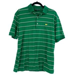 Masters Collection Polo Shirt Mens Med Green Yellow Striped Pima Cotton Golf